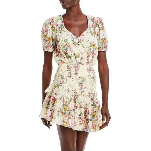LoveShackFancy Keelin Mini Dress Shining Gemstone Floral Cotton Multi Size M NWT - Picture 2 of 11